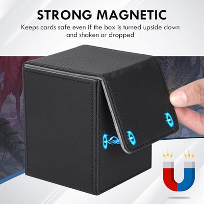 180+ Card Deck Box with 3 Dividers and Game Dice | gray, dustproof, waterproof leather holds 180+ sleeved cards 110+ single-sleeved cards, 80+ double-sleeved - color: Gray