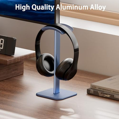 Headphone Stand for Desk - Headset Stand Headphone Holder (Blue) | with Aluminum Hanger and Plastic Headrest, headphone holder for AirPods Max, Sony, Bose, Beats and More - color: Blue