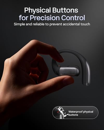 SHOKZ OpenFit Pro Open-Ear Earbuds with Noise Reduction, Dolby Atmos, Black | Bundle with Gym Bag; Deep Bass, 50H Playtime, AI call clarity; Bluetooth 6.1; IP55 Secure all-day fit; Gym/Office/Cafe use - color: Black