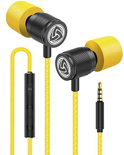 LUDOS Ultra Wired Earbuds in-Ear Headphones, 5 Years Warranty, Earphones with Microphone, Noise Isolating Ear Buds, Memory Foam for iPhone, Samsung, School Students, Kids, Women, Small Ears - Yellow - color: Yellow, style: 3.5 mm