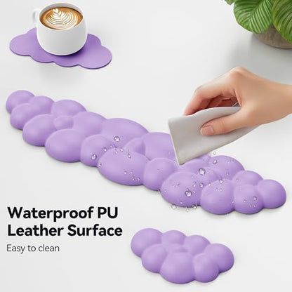 TECKNET Cloud Keyboard Wrist Rest Set, Cloud Wrist Rest with Non-Slip Base, PU Leather Wrist Pad for Keyboard with Ergonomic Memory Foam for Computer Laptop Office Gaming and Pain Relief, Purple - color: Purple