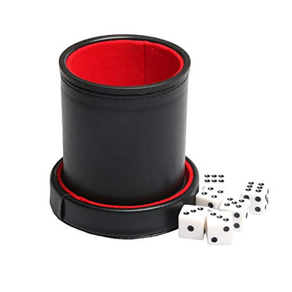 Leatherette Dice Cup with Lid, Includs 16mm Regular Dices, Red Felt Lining Dice Shaker Quiet for Playing Yahtzee/Farkle/Liars Dice/Board Game - color: Red