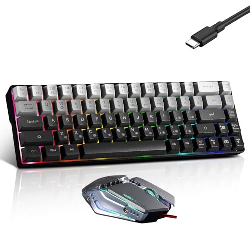 Guiheng Wired 60% Gaming Keyboard and Mouse Combo, Ultra-Compact 61 Keys RGB Backlit Mini Keyboard, Lightweight 3200 DPI Optical, Wired Gaming Set for Windows,PC, MAC PS5 Xbox Gamer(Gradient Grey) - color: Gradient Grey combo
