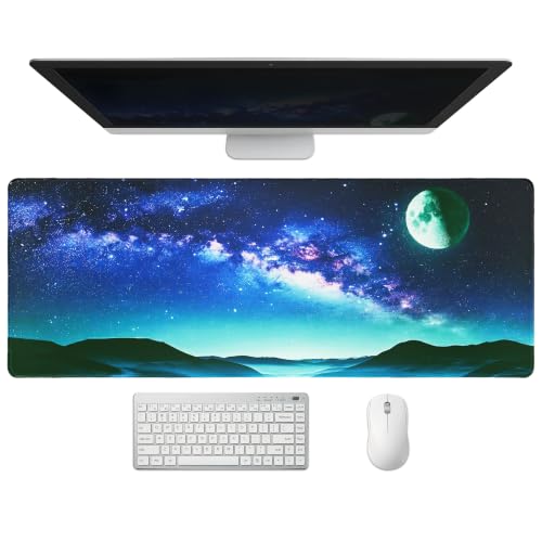 Extended Galaxy Full Moon Desk Mat, XL Large Gaming Mouse Pad, Starry Sky Stitched Edges Waterproof with Non-Slip Rubber Base for Computer Keyboard Laptop Work Home Office 31.5"x11.8" - color: Galaxy Full Moon, size: 31.5" x 11.8"
