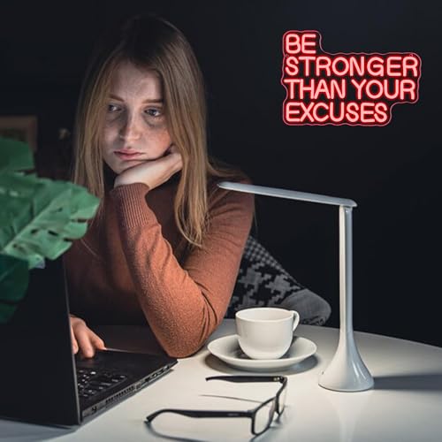 Allball Be Stronger Than Your Excuses Neon Sign, Gym Neon Light Motivational Sign USB Powered LED Dimmable, for Gym Office Classroom Bedroom Bar Gymnastic Athletes Sign(15.7 * 10.6 In) - color: Red4