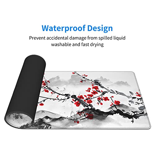 Watercolor Cherry Blossom Mouse Pad 31.5x11.8 Inch Pink Full Desk Japanese Sakura Mousepad Extended Large Non-Slip Rubber Base Waterproof Big Keyboard Mat with Stitched Edges for Gaming and Office - color: Cherry Blossom 1
