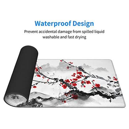 Watercolor Cherry Blossom Mouse Pad 31.5x11.8 Inch Pink Full Desk Japanese Sakura Mousepad Extended Large Non-Slip Rubber Base Waterproof Big Keyboard Mat with Stitched Edges for Gaming and Office - color: Cherry Blossom 1