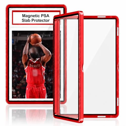 PSA Slab Case with 9-Point Secure Lock, Aluminum Alloy Graded Card Case, Magnetic UV Protection Slab Protector Fits 35PT PSA, CGC, CSG Cards, Professional Display Frame for Sports Cards (red) - color: red