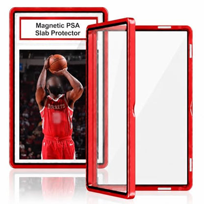 PSA Slab Case with 9-Point Secure Lock, Aluminum Alloy Graded Card Case, Magnetic UV Protection Slab Protector Fits 35PT PSA, CGC, CSG Cards, Professional Display Frame for Sports Cards (red) - color: red