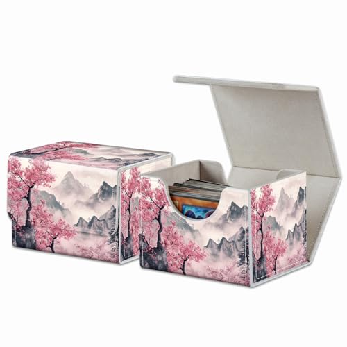 Strong Magnet Card Case Deck Box Mtg Card Box Playing Card Box Tcg Up to 200 Cards Creative Pattern Trading Card Storage Box for Collectible Card Games, Pink Trees And Mountains - color: Pink Trees And Mountains
