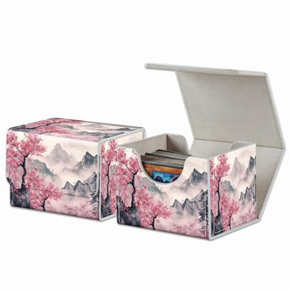 Strong Magnet Card Case Deck Box Mtg Card Box Playing Card Box Tcg Up to 200 Cards Creative Pattern Trading Card Storage Box for Collectible Card Games, Pink Trees And Mountains - color: Pink Trees And Mountains