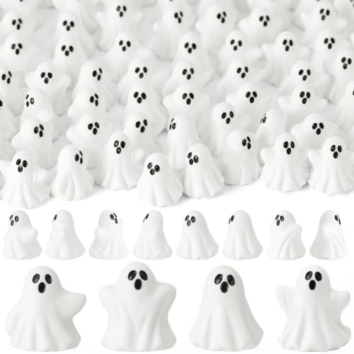 Weysat 100 Pcs Halloween Mini Resin Ghost Figures Small Cute Spooky Ghost Tiny Halloween Miniatures for Tiered Tray Decor Vase Fillers Tabletop Shelf Centerpieces Party Favors - style: Halloween