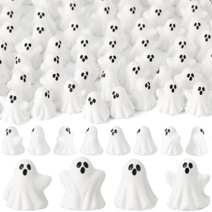 Weysat 100 Pcs Halloween Mini Resin Ghost Figures Small Cute Spooky Ghost Tiny Halloween Miniatures for Tiered Tray Decor Vase Fillers Tabletop Shelf Centerpieces Party Favors - style: Halloween