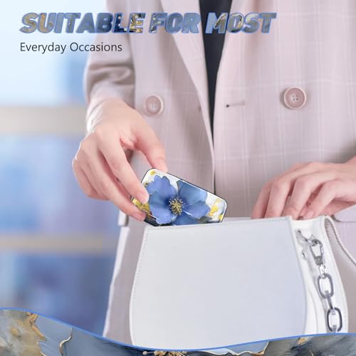 Credit Card Holder, Mini RFID Small Aluminum Card Wallet Business Card Case | Blocking Slim Metal RFID Blocking Front Pocket Wallet Hard Case Durable CC Holder for Women Girls, Blue Flowers - color: Blue Flowers