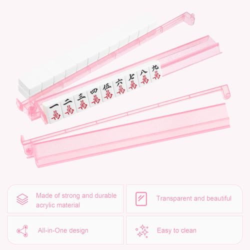 Mahjong Racks with Pushers 4PCS Set Majiang Tile Holder Acrylic Mahjong Racks Accessories and Gifts (Glitter Pink) - color: Bling Pink