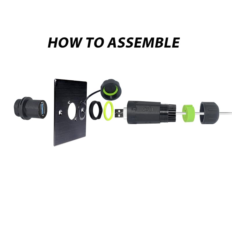 Waterproof Panel USB Connector with Shield, Waterproof IP68 USB 3.0 Panel Mount Connector, Female to Female, with Shield Extension Adapter, YPM20 2 PCS Pack