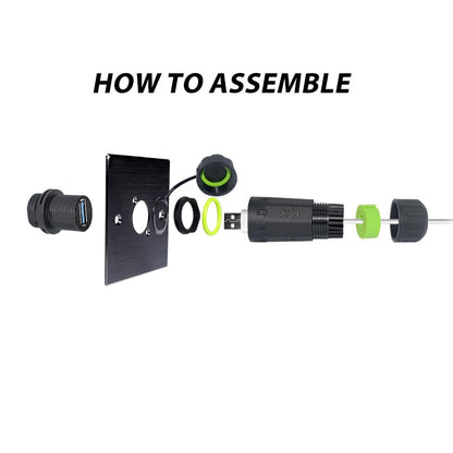 Waterproof Panel USB Connector with Shield, Waterproof IP68 USB 3.0 Panel Mount Connector, Female to Female, with Shield Extension Adapter, YPM20 2 PCS Pack