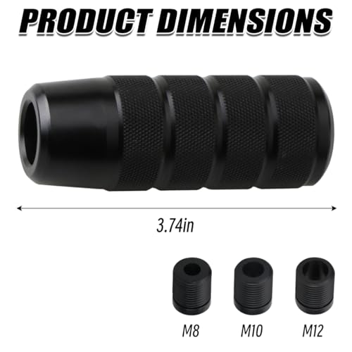 Osilly 3.74 Inch Aluminum Shift Knob with 3 Threaded Adapters, Black | aluminum alloy construction, ergonomic extended grip, supplied adapters, for manual and select automatic cars, interior parts - color: Black