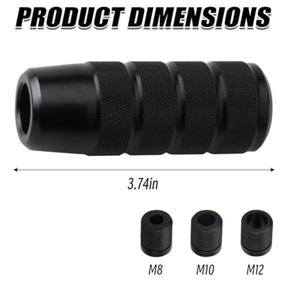 Osilly 3.74 Inch Aluminum Shift Knob with 3 Threaded Adapters, Black | aluminum alloy construction, ergonomic extended grip, supplied adapters, for manual and select automatic cars, interior parts - color: Black