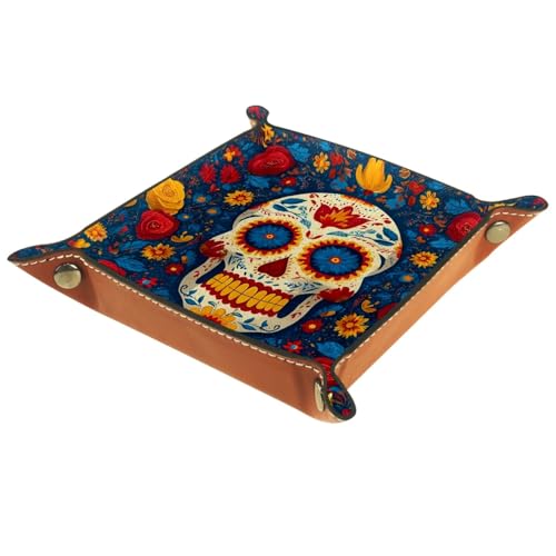 Flowers and Skull Folding Leather Dice Tray for Rolling, RPG DND Table Desk Dice Holder Mat Rolling Tray for Tabletop Board Game, Suitable for 5e, Warhammer 40k, 6.3"x6.3" - color: Flowers and Skull, size: 6.3" x 6.3" x 1.2"