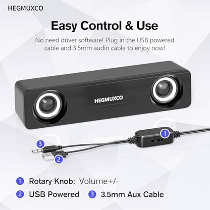 10W Wired Stereo Speaker Compact PC Speakers for Desktop -, USB Powered, 3.5mm Audio Input, Laptop Expertly Tuned Computer Soundbar