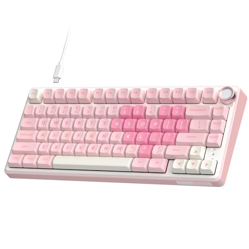 RK ROYAL KLUDGE R75 Mechanical Keyboard Wired with Volume Knob, 75% Keyboard Gasket Mounted, Hot Swappable, Creamy Sound, MDA Profile, PBT Keycaps, Pink - color: pink
