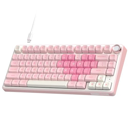 RK ROYAL KLUDGE R75 Mechanical Keyboard Wired with Volume Knob, 75% Keyboard Gasket Mounted, Hot Swappable, Creamy Sound, MDA Profile, PBT Keycaps, Pink - color: pink