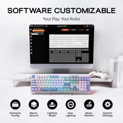 EPOMAKER TH108 Full Size Mechanical Keyboard, Wireless Gaming Keyboard with 8000mAh Battery, Creamy Gasket, 108 Keys, Hot Swap, Custom Driver, RGB Backlight (Blue&White, Sea Salt Silent) - color: Blue&White, size: Sea Salt Silent