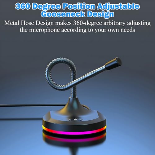 USB Computer Microphone with Mute Button and RGB Lighting,Plug&Play Mic for Conference,Gaming,YouTube,Desktop PC Mic for Mac/Window-Black-Black(M7)