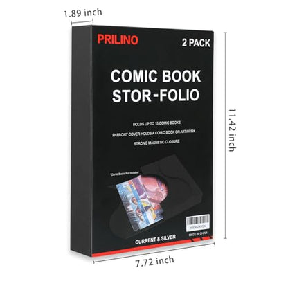 2-Pack Black Comic Book Stor-Folio - Storage Box for Current and Silver Age Comics, Portable Folio With Strong Magnetic Closure, Ideal for Conventions - size: 2ct Black Comic Book Stor Folio