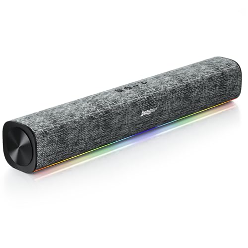 SOULION Bluetooth Computer Speakers with Dynamic LED Light, USB Plug & Play PC Speakers with Switch Button, Clearly Sound Soundbar for Desktop Laptop Monitor MG(USB-C to USB Adapter Included) | Dynamic LED Light, USB Plug & Play, Switch Button, Clearly So