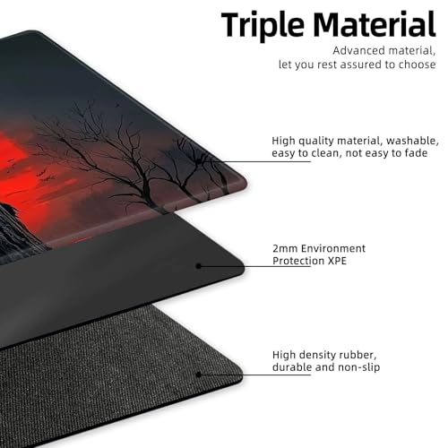for MTG Playmat TCG Card Game Mat with Stitched Edges,Board Game Mats Non-Slip Waterproof Rubber Base 24 x 14 inch for CCG RPG DTCG Trading Card,Crow Moon Night - color: Crow Moon Night