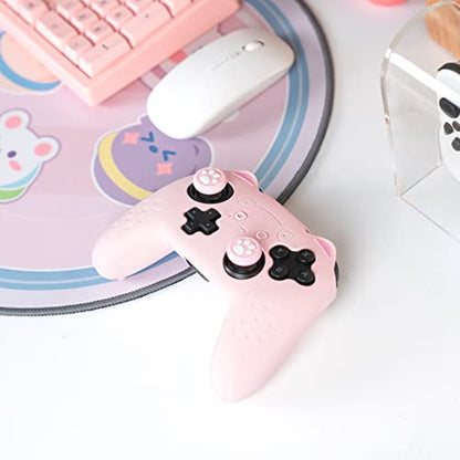 GeekShare Cat Paw Controller Skin Grips Set - Switch Pro Compatible - Anti-Slip Silicone Protective Cover Case - Joystick Caps - Pink
