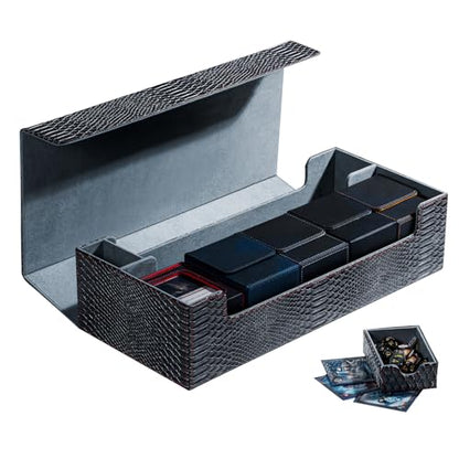 MTG Card Storage Box TCG Deck Case Holds Fits 5 Windows Decks Card Box Or 1800+ Sleeved Cards for MTG, YuGiOh, Uno, TCG, Trading Cards with Mat Case and Strong Magnet Closure (Black) - color: B-Black - 1800 Cards