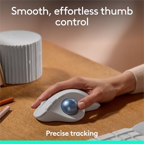 Logitech Ergo M575S Wireless Bluetooth Trackball Mouse- Off-White Blue Ball | Easy thumb control, precise and smooth tracking, Bluetooth and includes Logi Bolt USB receiver, PC Mac compatible - color: White + Blue Ball