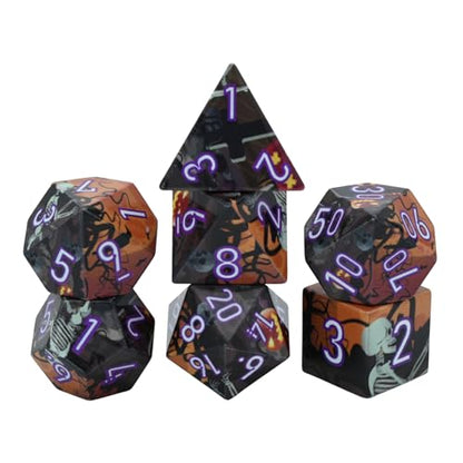 7-Piece Resin Polyhedral Dice Set with Skull, Pumpkin, Bat, and Twig Prints for Halloween and Year-Round Tabletop RPG Gaming(Skulls) - style: Skulls