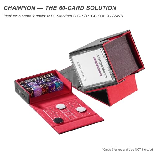 Mage Tech Adventurer [Champion] 60-Card Solution - Avatar Holder + Pocket Dice Box with Life Tracker - Rugged, Expandable - MTG Standard/LOR/PTCG - Black/Red - color: 2. Ambition (Black/Red), style: 3. Champion[60-card solution]
