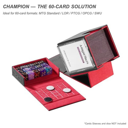 Mage Tech Adventurer [Champion] 60-Card Solution - Avatar Holder + Pocket Dice Box with Life Tracker - Rugged, Expandable - MTG Standard/LOR/PTCG - Black/Red - color: 2. Ambition (Black/Red), style: 3. Champion[60-card solution]