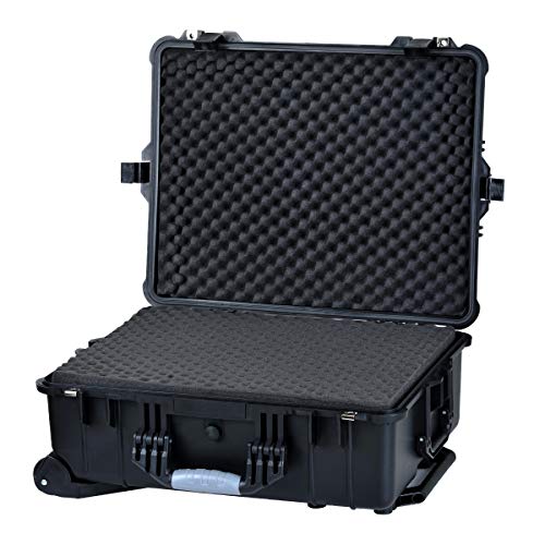 MEIJIA Portable Waterproof Protective Case, Hard Camera Case With Retractable Pull Handle And Rolling Wheels, Customizable Fit Foam Inserted, Elegant Black, 24.25 X19.41 X9.76 inche - size: 24.25 X19.41 X9.76 inches