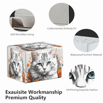 Strong Magnet Card Case Deck Box Mtg Card Box Playing Card Box Magic Deck Box Tcg Up to 200 Cards Creative Pattern Trading Card Storage Box for Collectible Card Games, Long-Haired White Cat - color: Long-Haired White Cat