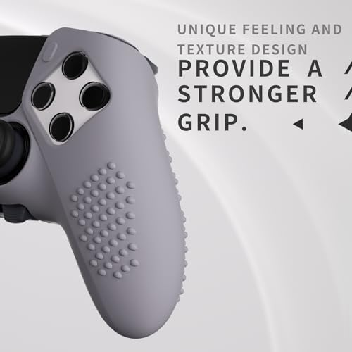 PlayVital 3D Studded Edition Anti-Slip Silicone Cover Case for ps5 Edge Controller, Soft Rubber Protector Skin for ps5 Edge Wireless Controller with 6 Thumb Grip Caps - Metallic Gray - color: Metallic Gray
