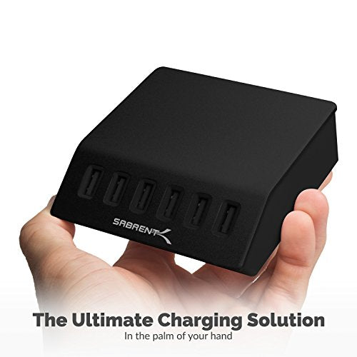SABRENT 60W 6-Port USB Charging Station, Auto-Detect, UL (AX-FLCH-B) | 12A aluminum desktop rapid charger; smart auto-detect ports; UL certified; black - size: 6-Port