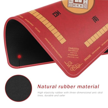 2F22E Mahjong Mat with Rules Card, Noise Reduction Non-Slip Mahjong Mat for Table Board Games Table Mat, Card Games, Tile Games, Dominoes (Red) - color: Red