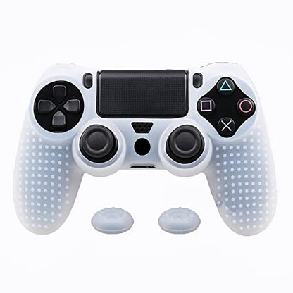 PS4 Controller DualShock4 Skin Grip Anti-Slip Silicone Cover Protector Case for Sony PS4/PS4 Slim/PS4 Pro Controller with 2 Thumb Grips (Transparent White) - color: Transparent White