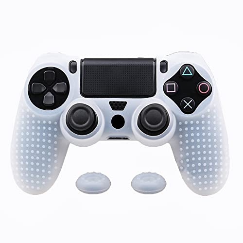 PS4 Controller DualShock4 Skin Grip Anti-Slip Silicone Cover Protector Case for Sony PS4/PS4 Slim/PS4 Pro Controller with 2 Thumb Grips (Transparent White) - color: Transparent White