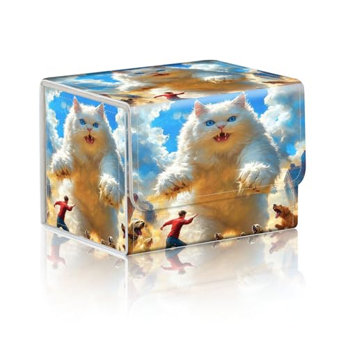 Trading Card Storage Box, Holds 100+ for MTG Cards, Premium PU Leather with Magnetic Closure, Giant White Cat And A Man Durable Deck Box for Magic the Gathering, Trading Card Games - color: Giant White Cat And A Man