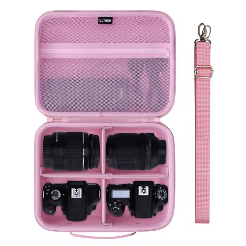 Medium Camera Case Bag for Canon/Sony/Nikon Camera and Multiple Lens Pink | Hard Travel Carrying Case Bag for Canon/Sony/Nikon DSLR SLR Mirrorless Camera and Multiple Lens with 3 Dividers - color: Pink, size: Medium