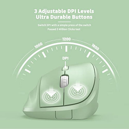 Ergonomic Wireless Mouse with USB Receiver for PC Computer, Laptop and Desktop, Ergo Vertical Mouse with Silent Clicks Long Battery Life, Up to 1600 DPI & 1 AA Battery Powered, Green - color: Green, size: USB Wireless
