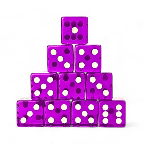 Luck Lab 10 Piece 19 mm Dice Pack - Acrylic and Translucent D6 Dice, Square w/Rounded Edge for Casino, Craps, RPG MTG DND Dice Table Games and Board Games (Purple) - color: Purple