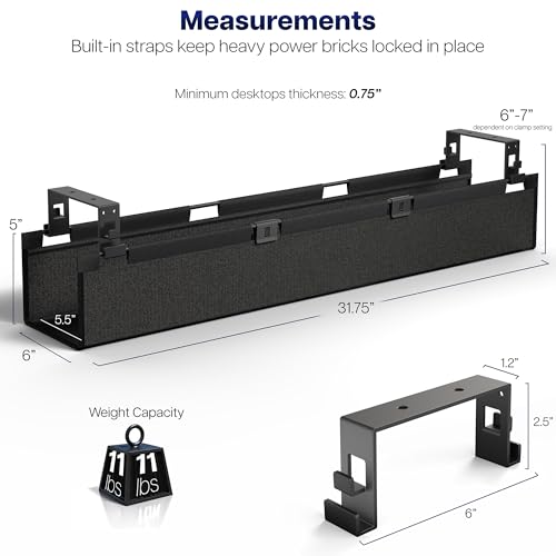 VIVO Screw-on Under Desk 31 inch Fabric Cable Management Tray, Wire Concealer, Power Strip Storage, Workspace Organization, Easy Fold Down Access, Black, DESK-AC31F-S - size: 31"